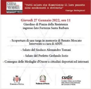 Giorno della Memoria - Commemorazione @ Aiuola di Piazza della Resistenza - Entrata lato Fortezza Santa Barbara